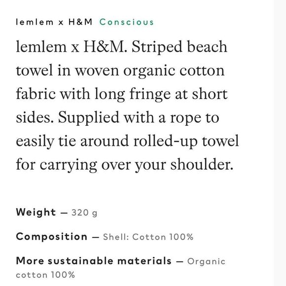 🎁nwt lemlem x H&M Blue Organic Turkish Cotton Beach Towel🎁 - Picture 4 of 4